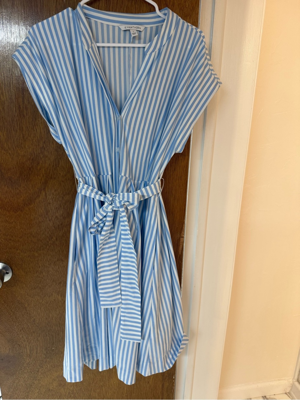 41 Hawthorn Blue and White Paris Knit Striped Button-Front Mini Dress